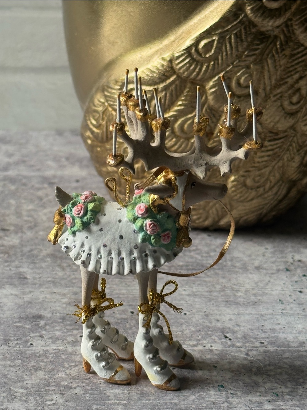 Mackenzie Childs Patience Brewster Moonbeam Donna Mini Reindeer Ornament